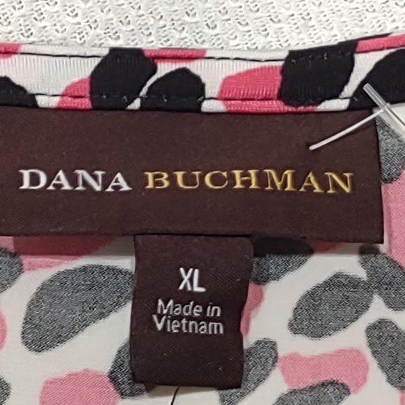 DANA BUCHMAN PINK BLACK WHITE ABSTRACT DOTS SLEEVELESS DRESS RUCHED SIZE XL - Picture 6 of 9